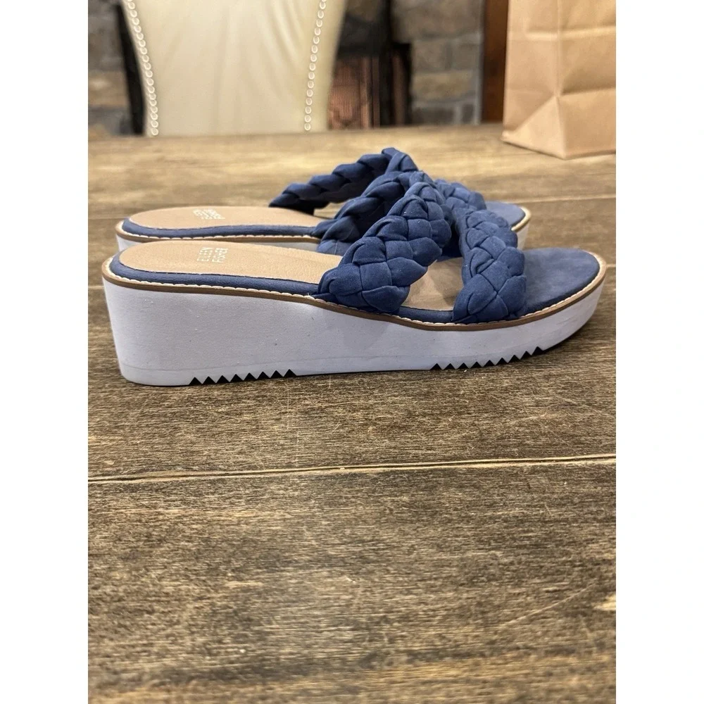Eileen Fisher Loop‎ Women's Wedge Sandal Blue Size 8 Slide Braided